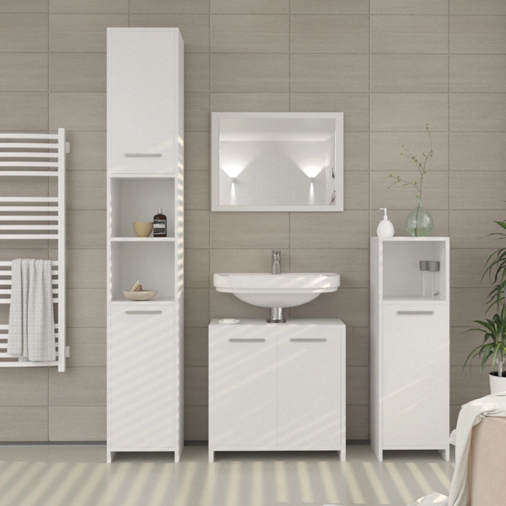 Badmöbel Set "Kiko" Weiß Hochglanz 3 Teile, Mit Hochschrank Vicco 6 Badmöbel Set "Kiko" Weiß Hochglanz 3 Teile, Mit Hochschrank Vicco – Bild 4