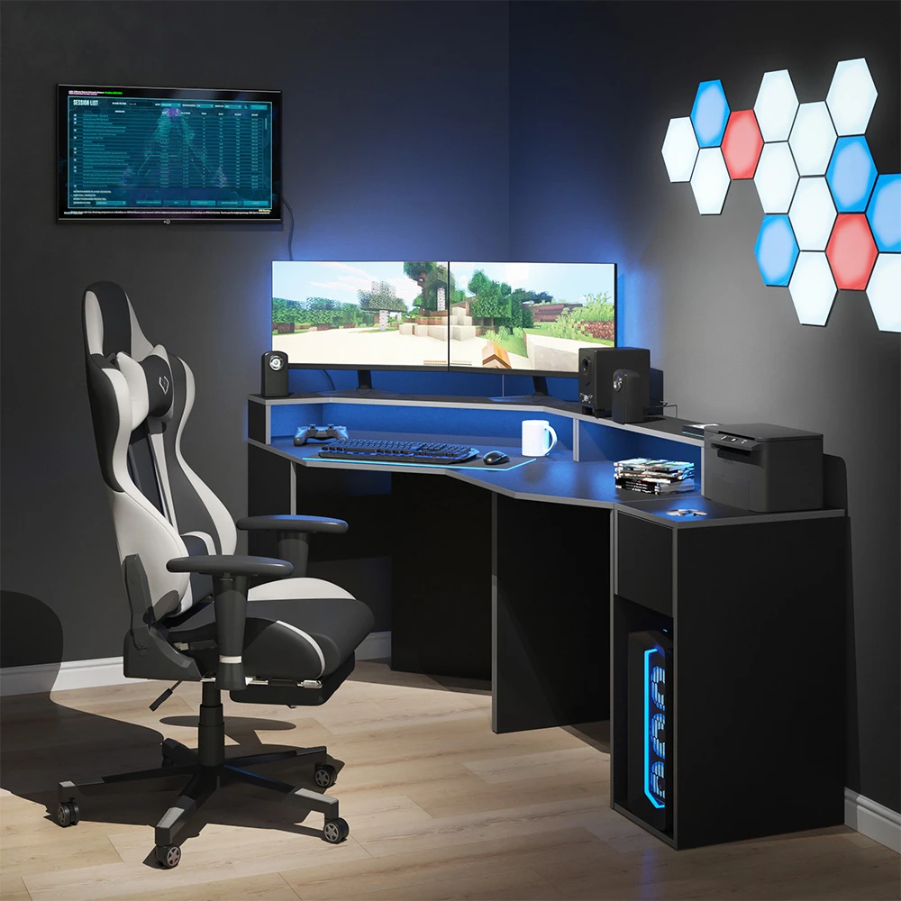 Gaming Tisch "Kron" Grau/Schwarz 220 X 90 Cm Eckform Vicco 6 Gaming Tisch "Kron" Grau/Schwarz 220 X 90 Cm Eckform Vicco – Bild 4