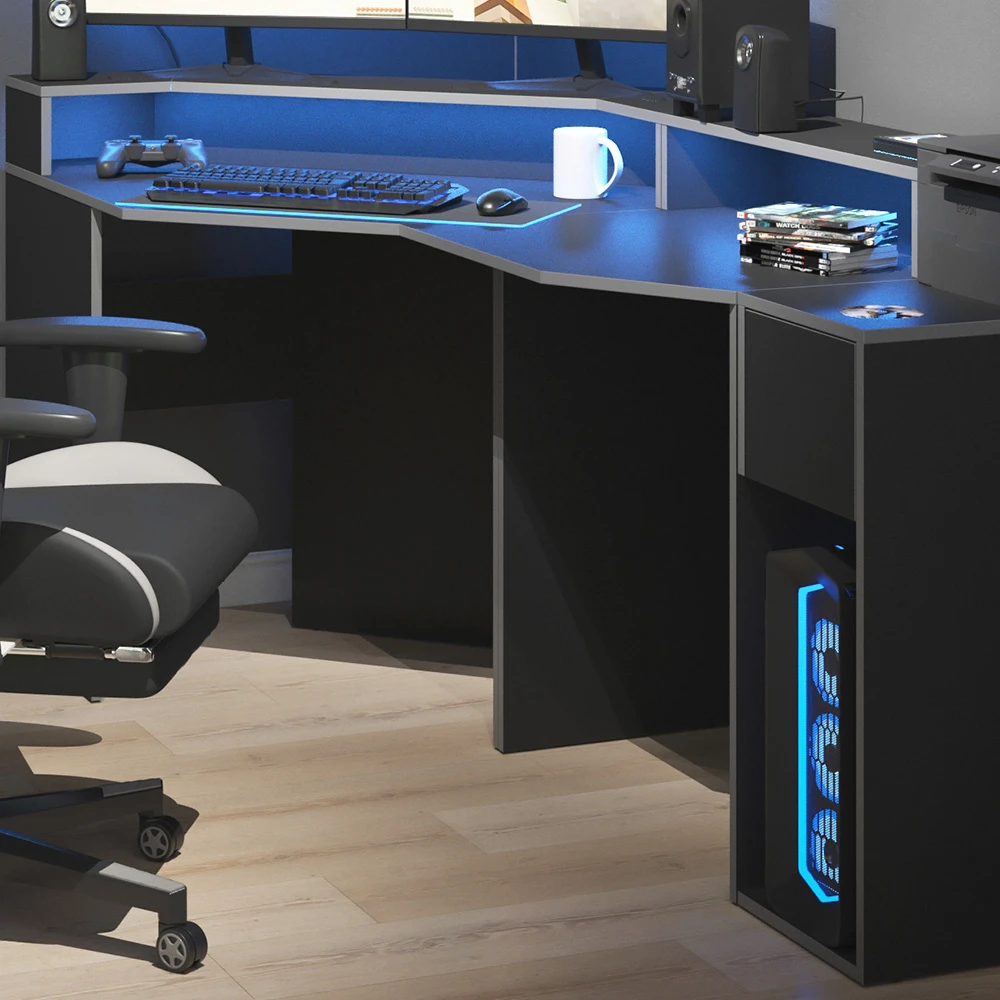 Gaming Tisch "Kron" Grau/Schwarz 220 X 90 Cm Eckform Vicco 7 Gaming Tisch "Kron" Grau/Schwarz 220 X 90 Cm Eckform Vicco – Bild 5