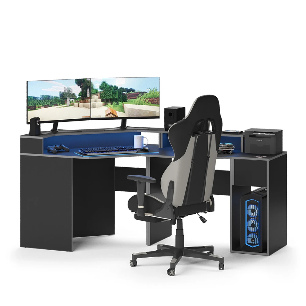 Gaming Tisch "Kron" Grau/Schwarz 220 X 90 Cm Eckform Vicco 9 Gaming Tisch "Kron" Grau/Schwarz 220 X 90 Cm Eckform Vicco – Bild 7