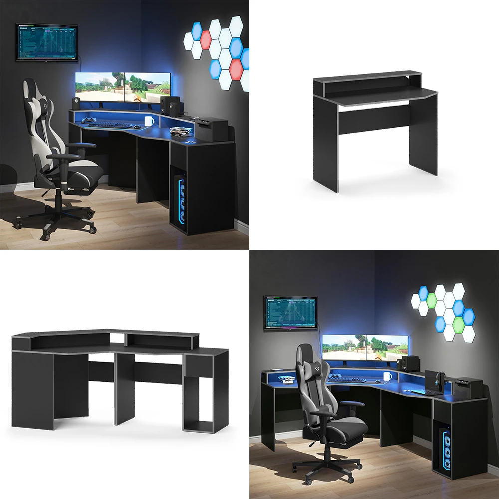Gaming Tisch "Kron" Grau/Schwarz 220 X 90 Cm Eckform Vicco 10 Gaming Tisch "Kron" Grau/Schwarz 220 X 90 Cm Eckform Vicco – Bild 8