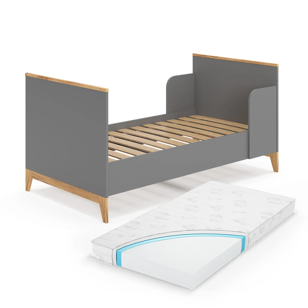 Kinderbett "Malia" Grau/Eiche 80x160 Cm Mit Matratze Vitalispa 3 Kinderbett "Malia" Grau/Eiche 80x160 Cm Mit Matratze Vitalispa