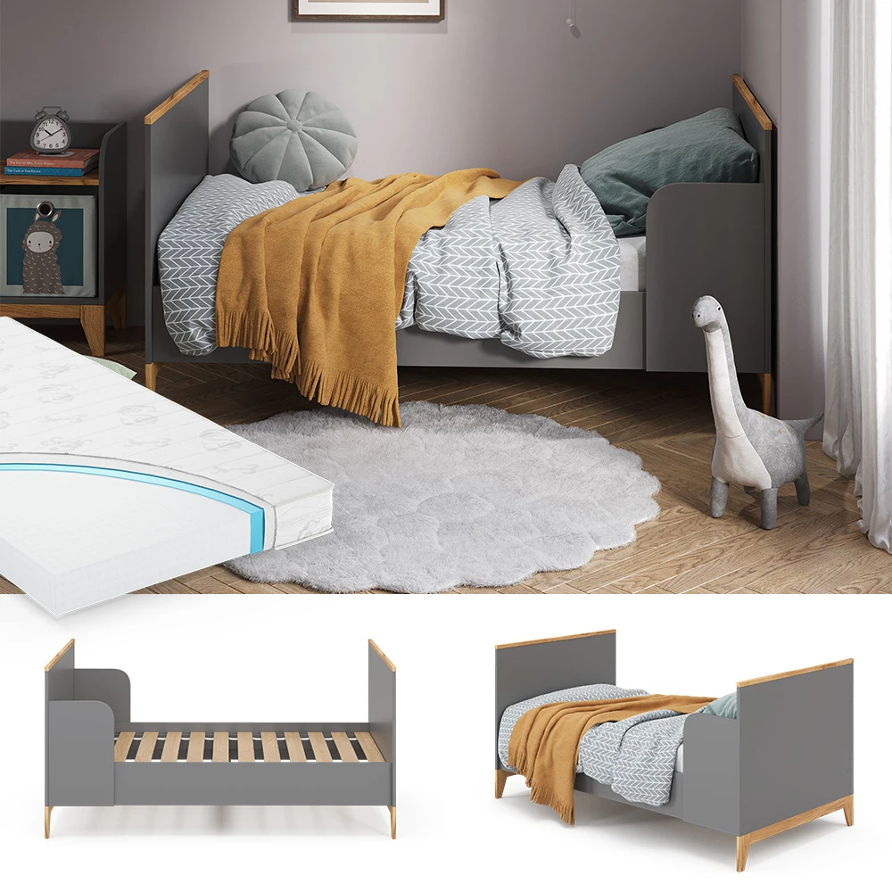 Kinderbett "Malia" Grau/Eiche 80x160 Cm Mit Matratze Vitalispa 4 Kinderbett "Malia" Grau/Eiche 80x160 Cm Mit Matratze Vitalispa – Bild 2