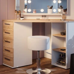 Eckschminktisch "Sofia" Weiß/Sonoma/Sonoma 128.4 Cm Mit LED Beleuchtung Und Hocker Vicco -Vicco m5420 hw l 05 ol