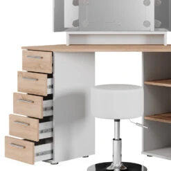 Eckschminktisch "Sofia" Weiß/Sonoma/Sonoma 128.4 Cm Mit LED Beleuchtung Und Hocker Vicco -Vicco m5420 hw l 06 ol