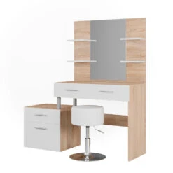 Schminktisch "Maria" Weiß/Sonoma/Sonoma 132 Cm Mit Hocker Vicco