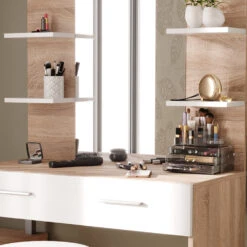 Schminktisch "Maria" Weiß/Sonoma/Sonoma 132 Cm Mit Hocker Vicco -Vicco m5422 hw 05 ol