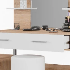 Schminktisch "Maria" Weiß/Sonoma/Sonoma 132 Cm Mit Hocker Vicco -Vicco m5422 hw 06 ol