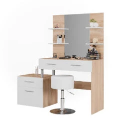 Schminktisch "Maria" Weiß/Sonoma/Sonoma 132 Cm Mit Hocker Vicco -Vicco m5422 hw 07 ol