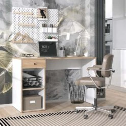 Schreibtisch "Sirio" Weiß/Goldkraft Eiche 120 X 50 Cm Vicco -Vicco m5469 04 ol