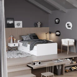 Kinderbett "Jaspar" Weiß 90x200 Cm Mit Lattenrost, Ohne Matratze Oskar Store -Vicco m5537 04 ol