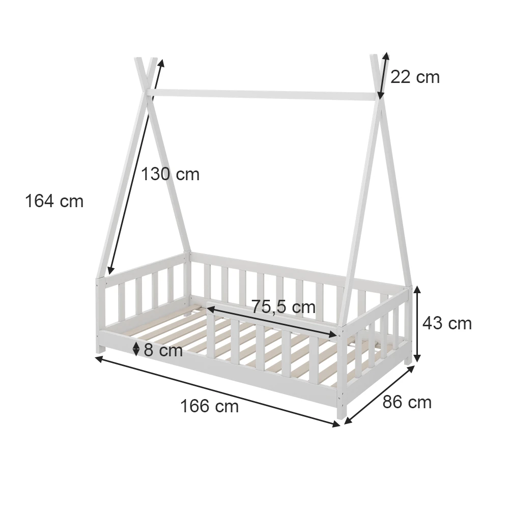 Tipi-Bett "Susanna" Weiß 80x160 Cm Mit Rausfallschutz Oskar Store 5 Tipi-Bett "Susanna" Weiß 80x160 Cm Mit Rausfallschutz Oskar Store – Bild 3