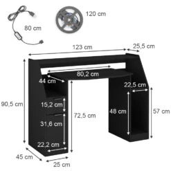 Gaming Tisch "Tails" Schwarz 123 X 55 Cm Mit LED-Beleuchtung Oskar Store -Vicco m5677 03 ol