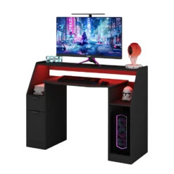 Gaming Tisch "Tails" Schwarz 123 X 55 Cm Mit LED-Beleuchtung Oskar Store -Vicco m5677 07 ol