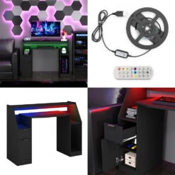 Gaming Tisch "Tails" Schwarz 123 X 55 Cm Mit LED-Beleuchtung Oskar Store -Vicco m5677 08 ol