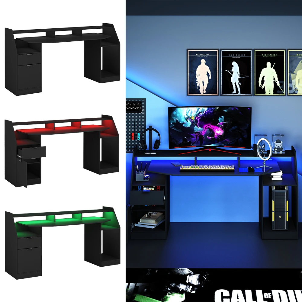 Gaming Tisch "Sonic" Schwarz 179.8 X 65.5 Cm Mit LED-Beleuchtung Oskar Store 4 Gaming Tisch "Sonic" Schwarz 179.8 X 65.5 Cm Mit LED-Beleuchtung Oskar Store – Bild 2