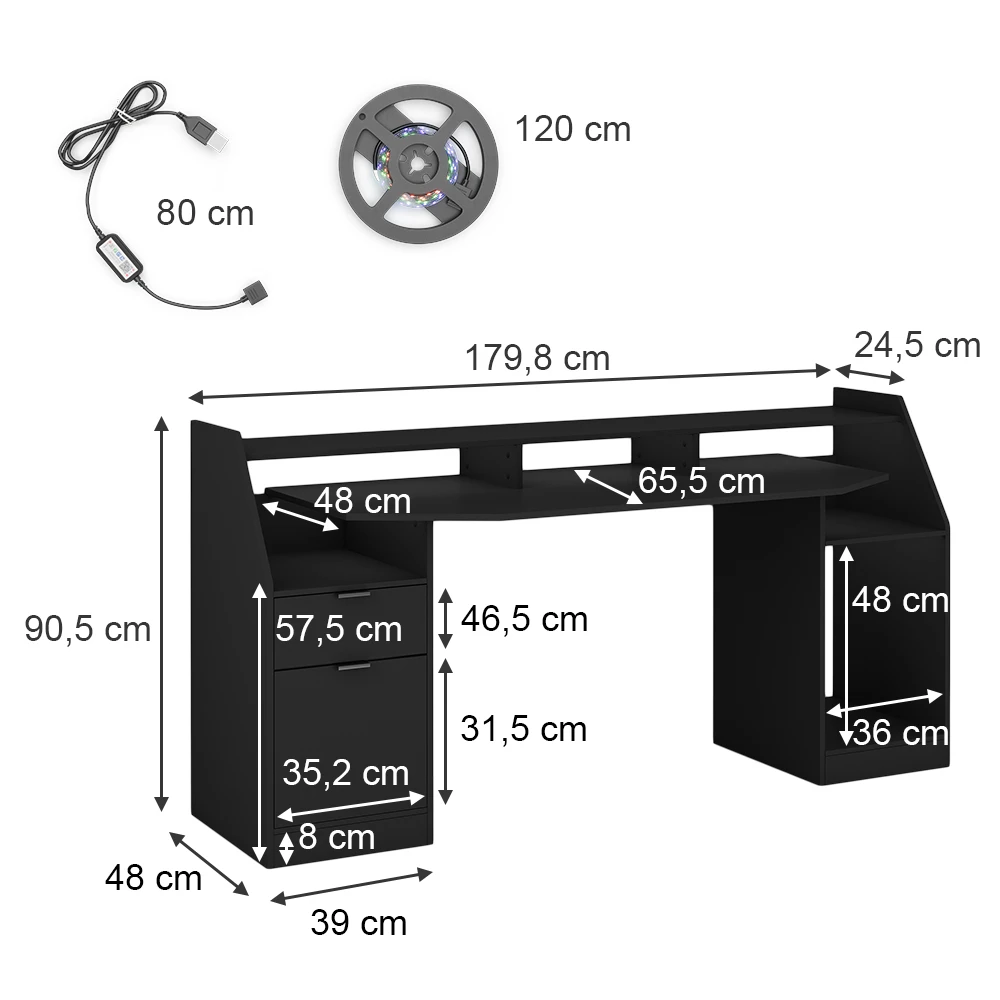 Gaming Tisch "Sonic" Schwarz 179.8 X 65.5 Cm Mit LED-Beleuchtung Oskar Store 5 Gaming Tisch "Sonic" Schwarz 179.8 X 65.5 Cm Mit LED-Beleuchtung Oskar Store – Bild 3