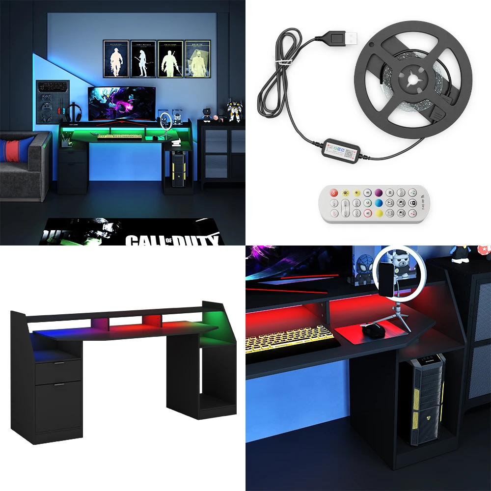 Gaming Tisch "Sonic" Schwarz 179.8 X 65.5 Cm Mit LED-Beleuchtung Oskar Store 10 Gaming Tisch "Sonic" Schwarz 179.8 X 65.5 Cm Mit LED-Beleuchtung Oskar Store – Bild 8