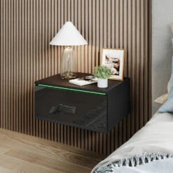 Nachttisch "Samira" Schwarz Hochglanz 49 X 23 Cm Mit LED Beleuchtung Livinity -Vicco m5703 04 ol