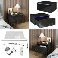 Nachttisch "Samira" Schwarz Hochglanz 49 X 23 Cm Mit LED Beleuchtung Livinity -Vicco m5703 08 ol