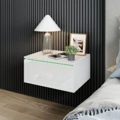 Nachttisch "Samira" Weiß 49 X 23 Cm Mit LED Beleuchtung Vicco -Vicco m5704 04 ol