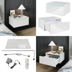 Nachttisch "Samira" Weiß 49 X 23 Cm Mit LED Beleuchtung Vicco -Vicco m5704 08 ol