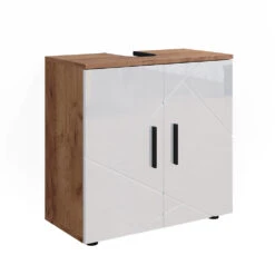 Waschbeckenunterschrank "Irma" Eiche/Weiß Hochglanz 60 X 59 Cm Vicco