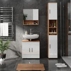 Waschbeckenunterschrank "Irma" Eiche/Weiß Hochglanz 60 X 59 Cm Vicco -Vicco m5710 04 ol