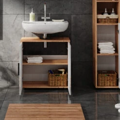 Waschbeckenunterschrank "Irma" Eiche/Weiß Hochglanz 60 X 59 Cm Vicco -Vicco m5710 05 ol