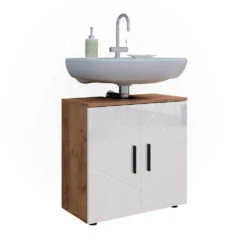 Waschbeckenunterschrank "Irma" Eiche/Weiß Hochglanz 60 X 59 Cm Vicco -Vicco m5710 08 ol