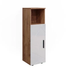 Midischrank "Irma" Eiche/Weiß Hochglanz 30 X 95 Cm Vicco