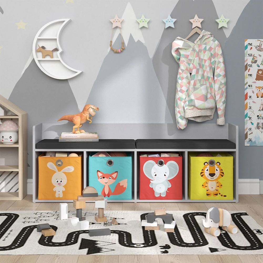 Kinderregal "Luigi" Hellgrau 142.4 X 53.4 Cm 4 Fächer, Mit Faltboxen Bunt Vicco 6 Kinderregal "Luigi" Hellgrau 142.4 X 53.4 Cm 4 Fächer, Mit Faltboxen Bunt Vicco – Bild 4