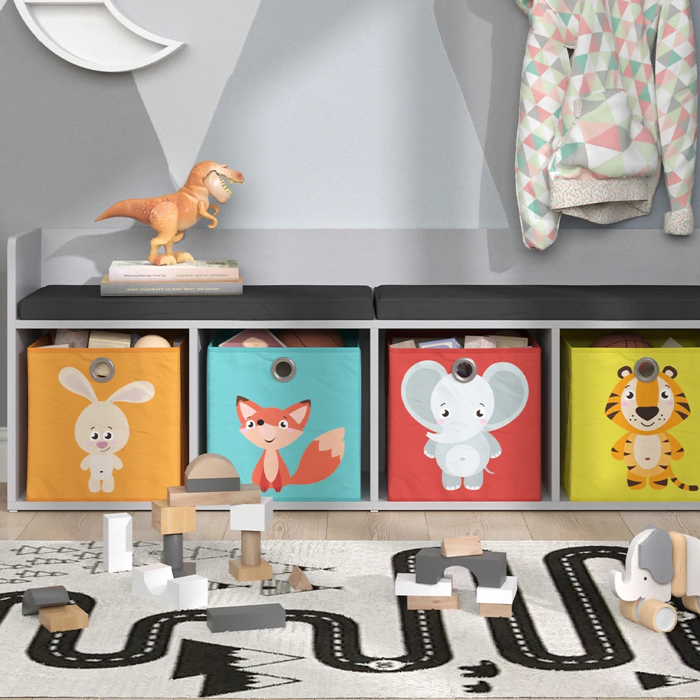 Kinderregal "Luigi" Hellgrau 142.4 X 53.4 Cm 4 Fächer, Mit Faltboxen Bunt Vicco 7 Kinderregal "Luigi" Hellgrau 142.4 X 53.4 Cm 4 Fächer, Mit Faltboxen Bunt Vicco – Bild 5