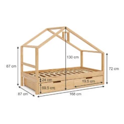 Hausbett "Lori" Naturholz 80x160 Cm Mit Schubladen, Ohne Matratze Vitalispa -Vicco m5743 03 ol