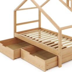 Hausbett "Lori" Naturholz 80x160 Cm Mit Schubladen, Ohne Matratze Vitalispa -Vicco m5743 06 ol