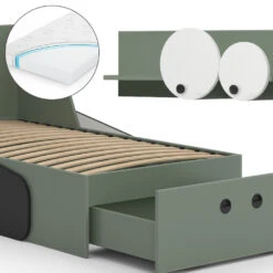 Kinderbett "Krokodil" Grün 80x160 Cm Mit Schublade Und Matratze Vitalispa -Vicco m5792 mat 06 ol