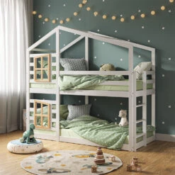 Etagenbett "Maja" Weiß/Naturholz 90x200 Cm Mit 2 Matratzen Vitalispa -Vicco m5793 mat 04 ol