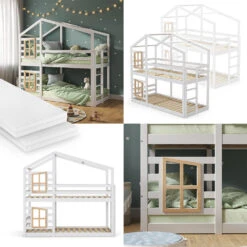 Etagenbett "Maja" Weiß/Naturholz 90x200 Cm Mit 2 Matratzen Vitalispa -Vicco m5793 mat 08 ol
