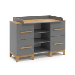 Wickelkommode "Malia" Grau/Eiche 133 X 98 Cm XL Mit 4 Schubladen Vitalispa
