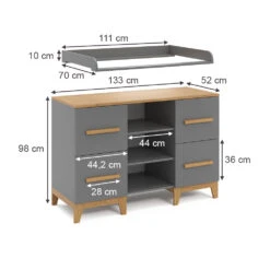 Wickelkommode "Malia" Grau/Eiche 133 X 98 Cm XL Mit 4 Schubladen Vitalispa -Vicco m5855 03 ol
