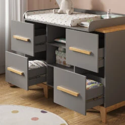 Wickelkommode "Malia" Grau/Eiche 133 X 98 Cm XL Mit 4 Schubladen Vitalispa -Vicco m5855 05 ol