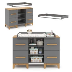 Wickelkommode "Malia" Grau/Eiche 133 X 98 Cm XL Mit 4 Schubladen Vitalispa -Vicco m5855 07 ol