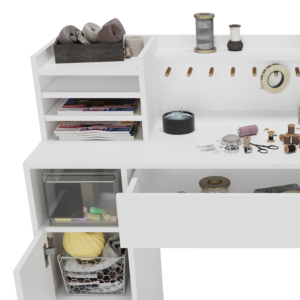 Basteltisch - Schreibtisch Weiß 126.8 X 50 Cm XL Mit Regale Vicco 8 Basteltisch - Schreibtisch Weiß 126.8 X 50 Cm XL Mit Regale Vicco – Bild 6