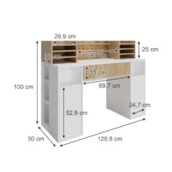 Basteltisch - Schreibtisch Weiß/Sonoma 126.8 X 50 Cm XL Mit Regale Vicco -Vicco m5857 03 ol