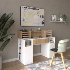 Basteltisch - Schreibtisch Weiß/Sonoma 126.8 X 50 Cm XL Mit Regale Vicco -Vicco m5857 04 ol