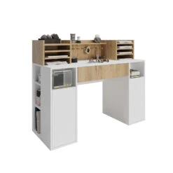 Basteltisch - Schreibtisch Weiß/Sonoma 126.8 X 50 Cm XL Mit Regale Vicco -Vicco m5857 07 ol