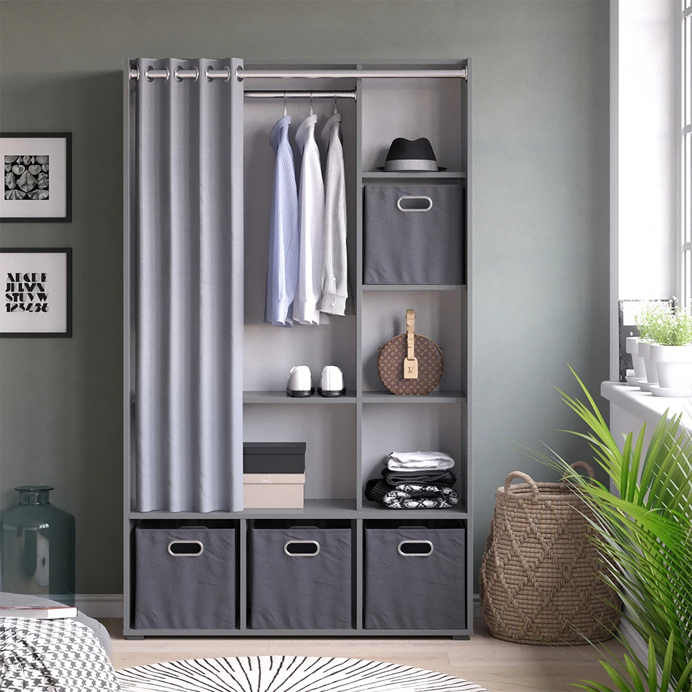 Kleiderschrank "Luigi" Grau 105.8 X 178.1 Cm Mit Faltboxen (grau) Vicco 6 Kleiderschrank "Luigi" Grau 105.8 X 178.1 Cm Mit Faltboxen (grau) Vicco – Bild 4