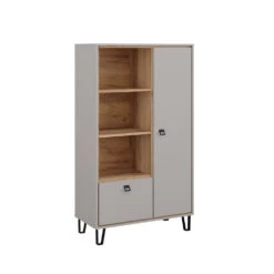 Bücherregal "Tirion" Cashmere-Eiche/Goldkraft Eiche 85.2 X 147.8 Cm Mit Tür, 1 Klappe Und 3 Offenen Fächern Vicco