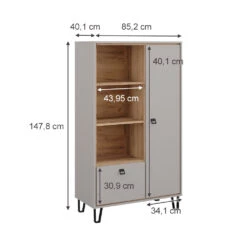 Bücherregal "Tirion" Cashmere-Eiche/Goldkraft Eiche 85.2 X 147.8 Cm Mit Tür, 1 Klappe Und 3 Offenen Fächern Vicco -Vicco m5890 03 ol