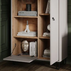 Bücherregal "Tirion" Cashmere-Eiche/Goldkraft Eiche 85.2 X 147.8 Cm Mit Tür, 1 Klappe Und 3 Offenen Fächern Vicco -Vicco m5890 05 ol